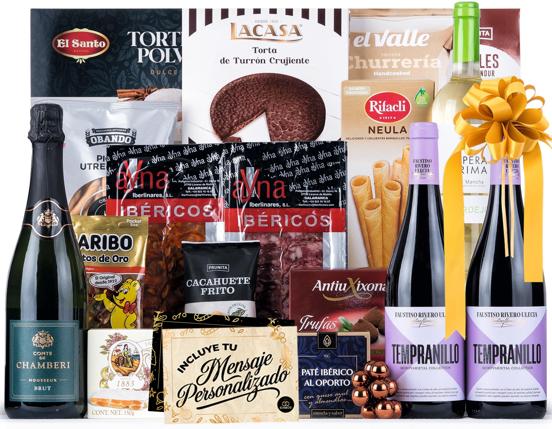Gourmet Christmas Basket 2025 (Lot 201) · With Wine, Brut, Sweets and Sausages · Includes Customizable Card · Corporate, Family or Personal Gift · Ideal to Surprise This Christmas