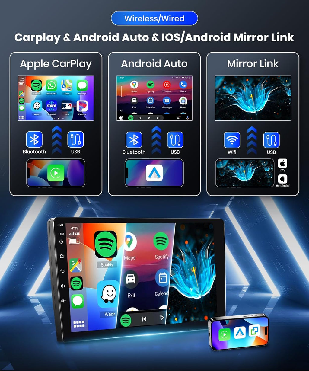 4G+64G Wireless Carplay Android Car Radio 2 DIN for Toyota RAV4 2007-2012 with Android Auto Navi GPS WiFi 9 Inch Car Radio with Mirror Link Bluetooth FM/RDS/DAB/DVR/32 EQ/SWC Rear Camera