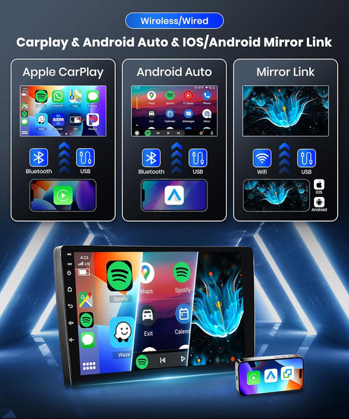 4G+64G Wireless Carplay Android Car Radio 2 DIN for Toyota RAV4 2007-2012 with Android Auto Navi GPS WiFi 9 Inch Car Radio with Mirror Link Bluetooth FM/RDS/DAB/DVR/32 EQ/SWC Rear Camera