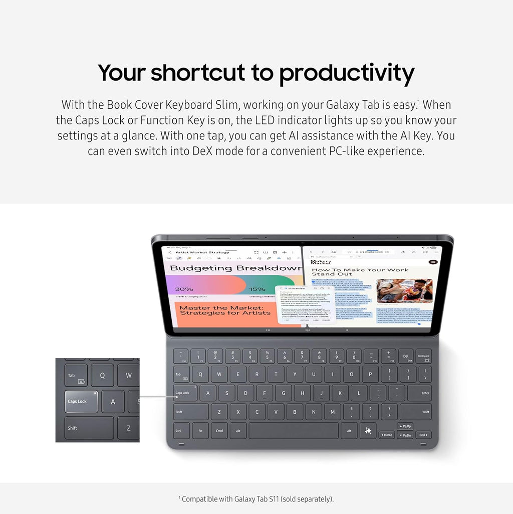 SAMSUNG Galaxy Tab S11 Book Cover Keyboard Slim, AI Key Ready, PC-Like Experience, Sleek and Slim, US Version, Black