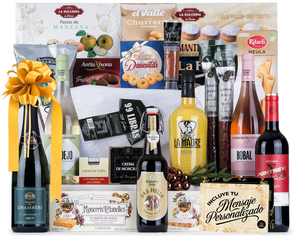 Christmas Basket with Gourmet Ham 2025 (Lot 217) · With Red and White Wine Rioja, Cava, Gin, Beer, Sweets and Iberian · Includes Customizable Card · Ideal Corporate or Family Gift