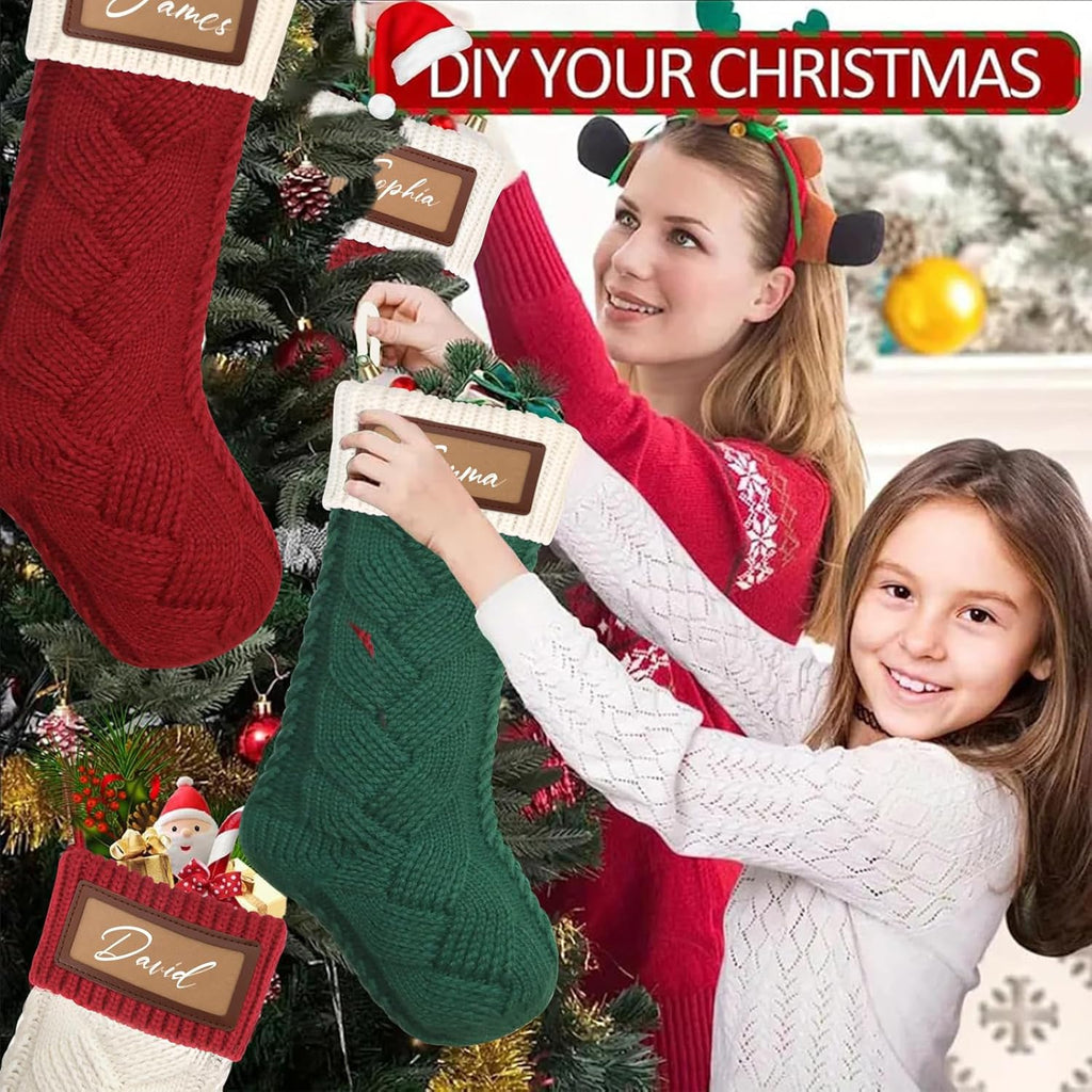 Dremisland Meias de Natal personalizadas meias natalícias de tecido com nome botas médias de Natal grande pendurar meias natalícias pai Natal Stocking para lareira decoração