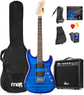 MAX GigKit Pack guitarra elétrica azul escuro Quilted com amplificador de 40 W, ajustador, capa, correia e conjunto de cordas, conjunto de iniciação completo para iniciantes ou presente musical