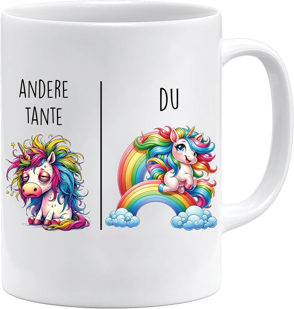 Jungle Mug Caneca com texto em alemão Andere Tía vs Du | Tia Geschenk für Frauen casamento Hochzeit | Geschenkidee Frau Geburtstag Weihnachten Patentante Familie Kaffee-Becher (Weiß-)