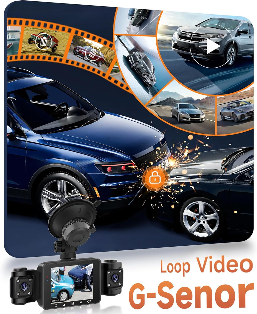 1080P Car Dashcam 4 Channel 360°, 4 Front and Rear Left Right, 2.4 Inch 1080P Dash Cam with 64GB Card Night Vision IR/Loop Video/24H Monitor/G-Sensor Parking