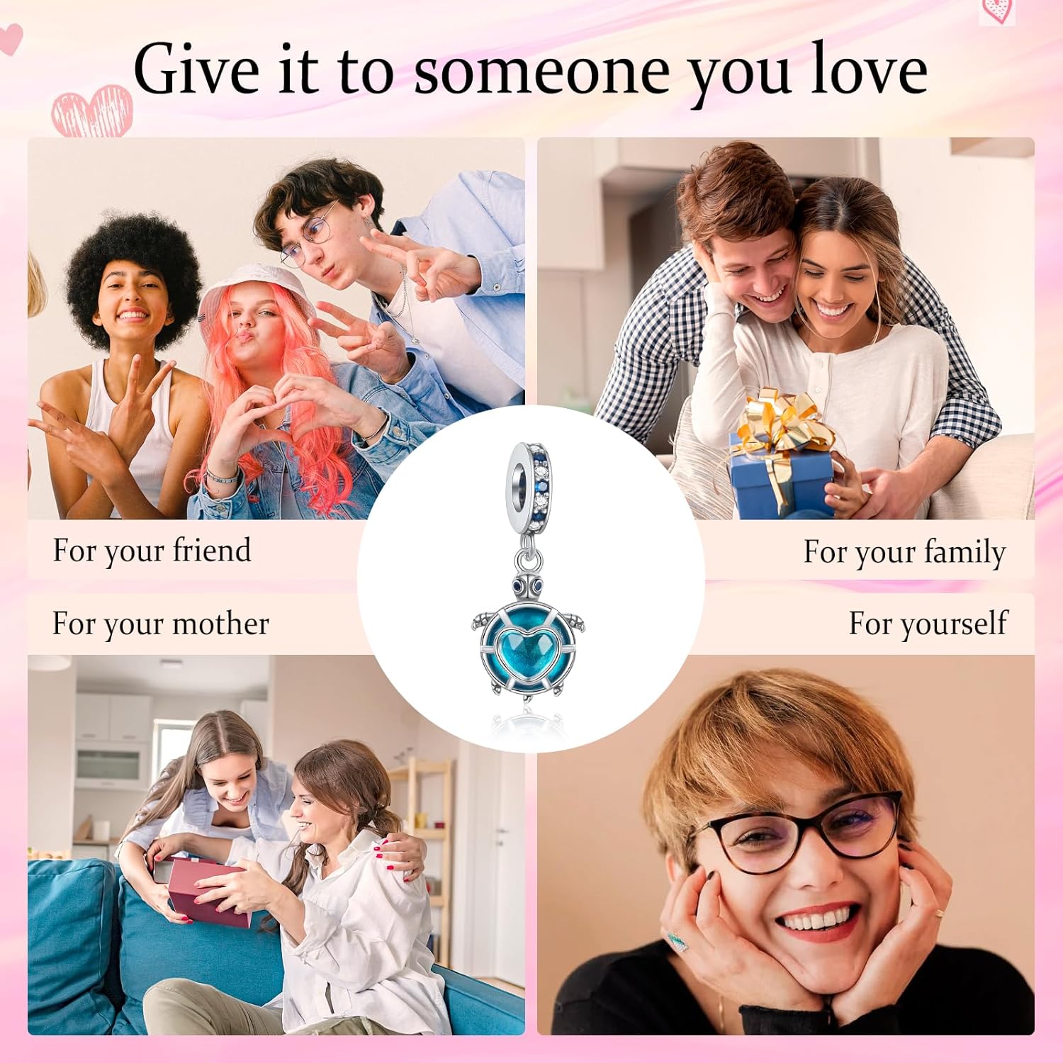 NINGAN 925 Pingente de charme de prata esterlina eu amo a minha família, pulseira colar e pérolas para presentes de aniversário familiares femininos
