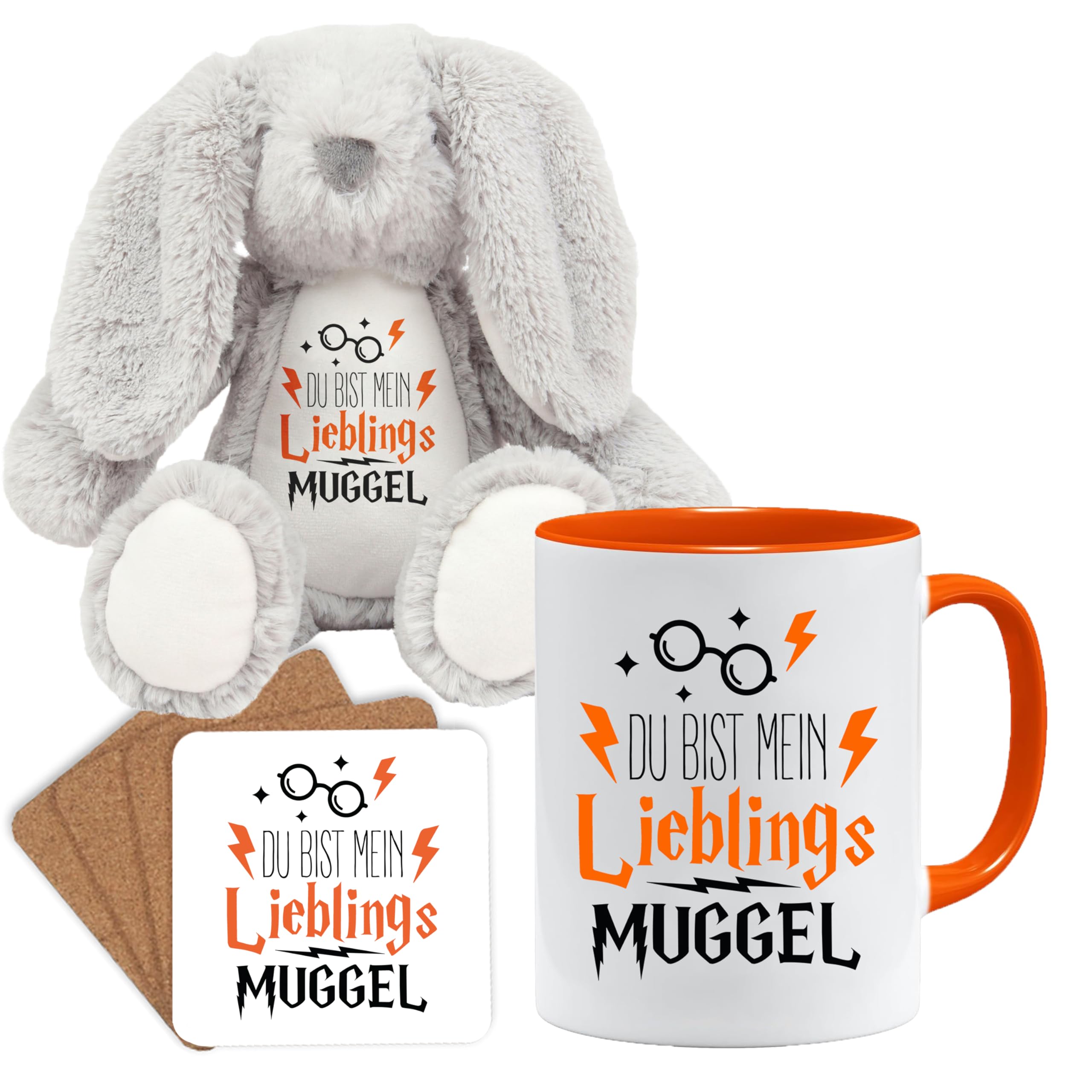 Jungle Mug Caneca de presente divertida com frase | Du bist mein lieblings Mugggel | ideia de presente | ideia de presente para amigo (Teddy, caneca e conjunto de porta-copos (amarelo))