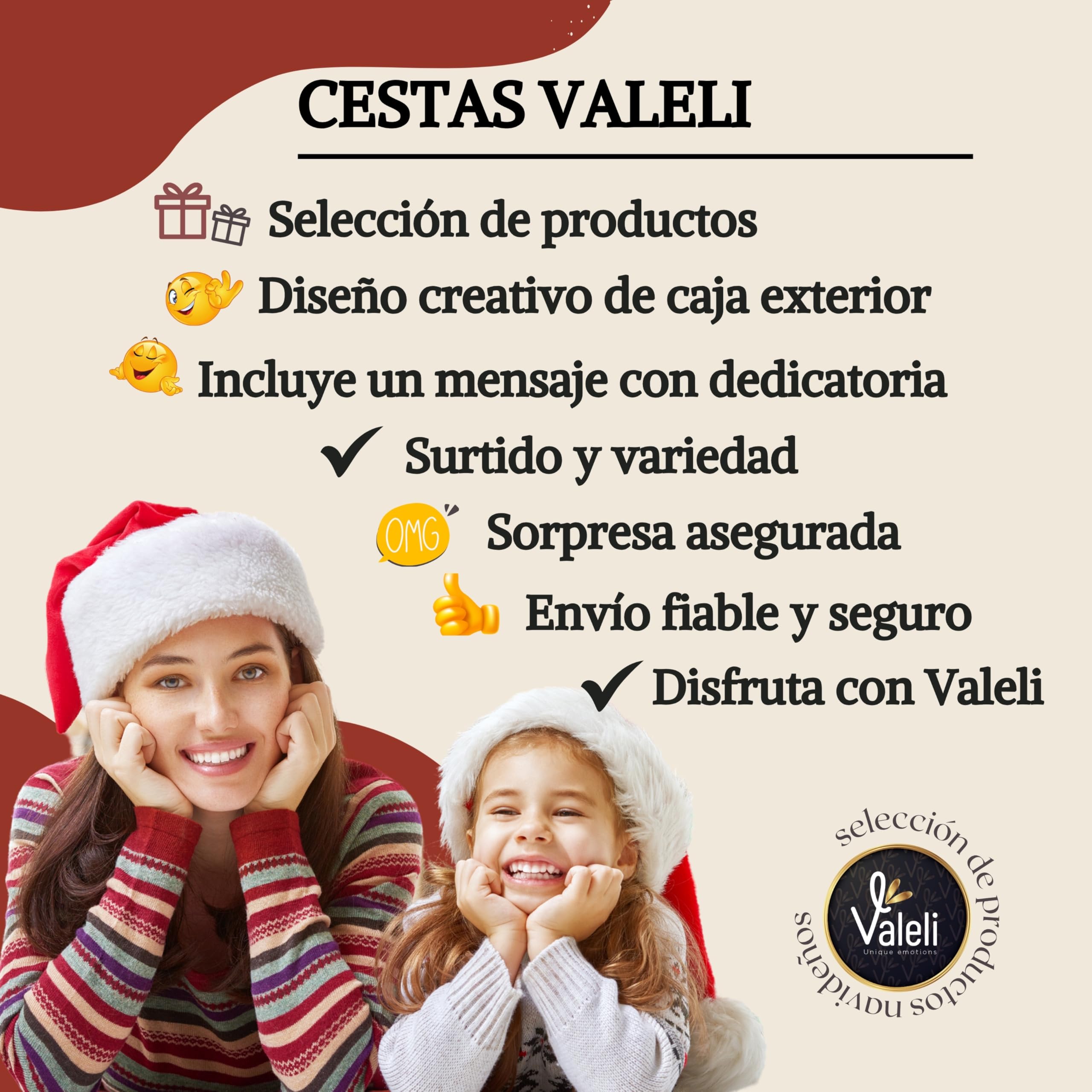 VALELI. Lotes de Natal para oferecer. Presente de Natal caixa Gourmet: doces, chocolates, polvorones. Presente de empresa cesta de Natal (Natal castanhos com licóres)