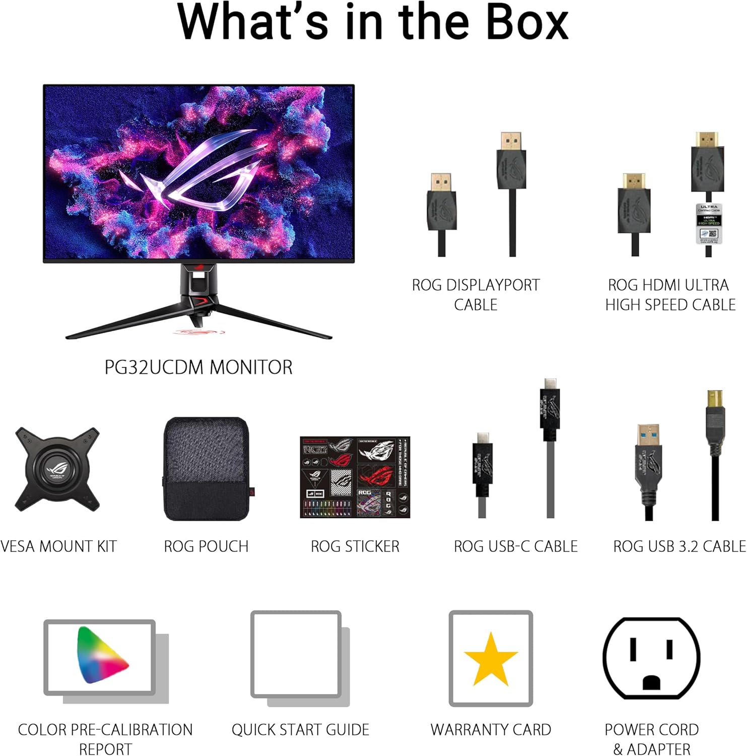 ASUS ROG Swift 32” 4K OLED Gaming Monitor (PG32UCDM) - UHD (3840 x 2160), QD-OLED, 240Hz, 0.03ms, G-SYNC Compatible, Custom Heatsink, Graphene Film, 99% DCI-P3, True 10-bit, 90W USB-C