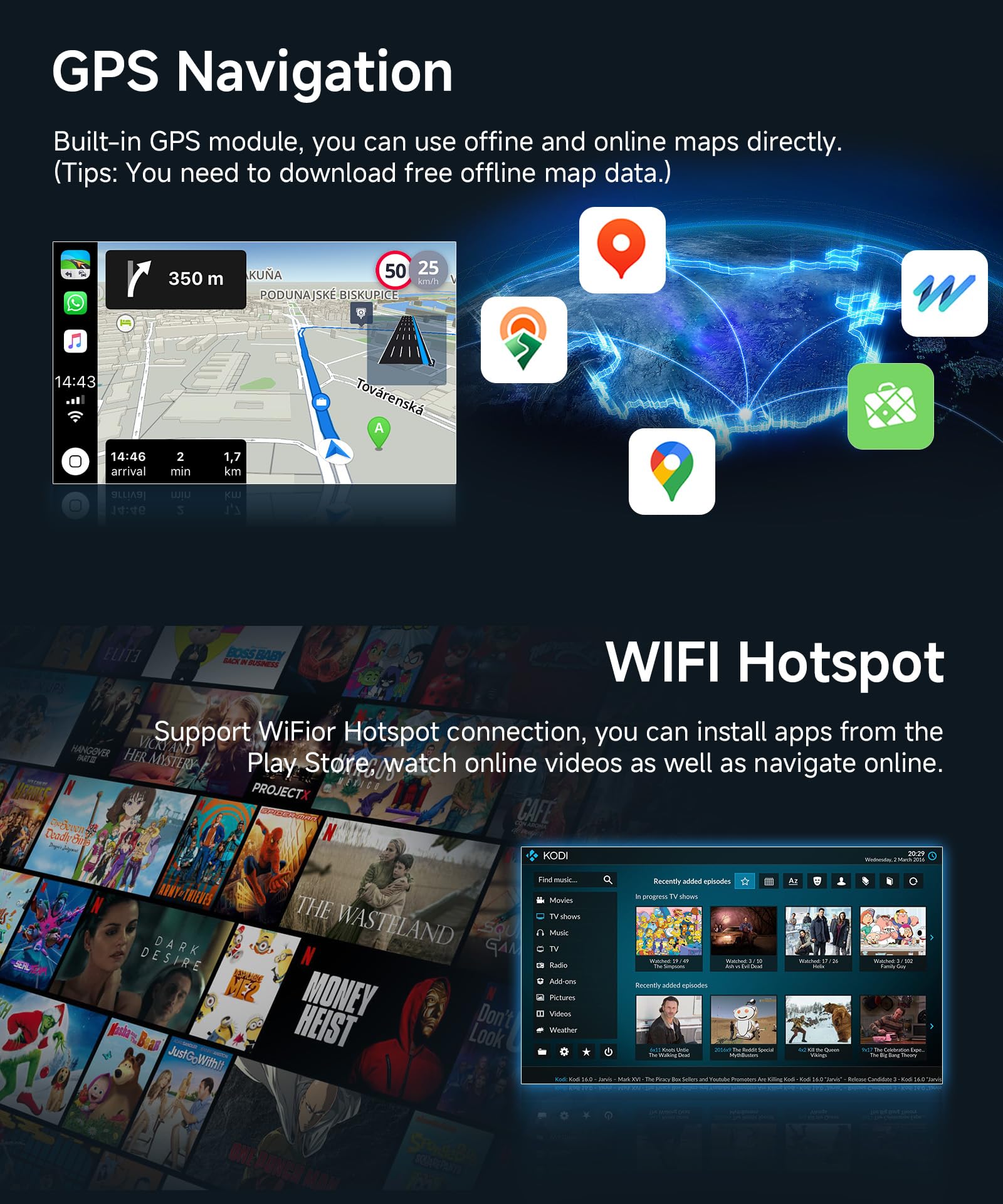 2G+64G Wireless Carplay Android Car Radio for Renault Dacia Logan 2 Sandero B52 2012-2019 9 Inch Radio with Android Auto Navi GPS WiFi Mirror Link Bluetooth FM/RDS/Dab/SWC Rear Camera