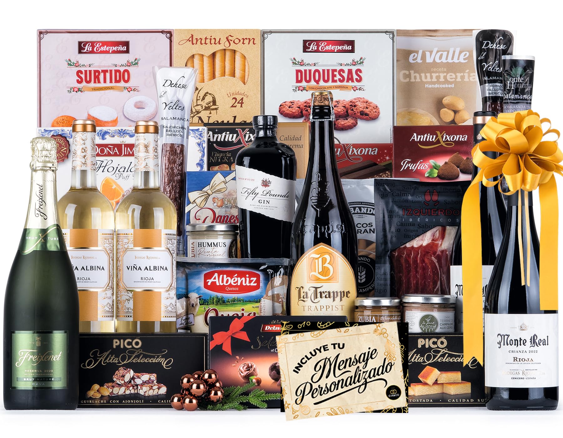 Christmas Basket with Gourmet Ham 2025 (Lot 217) · With Red and White Wine Rioja, Cava, Gin, Beer, Sweets and Iberian · Includes Customizable Card · Ideal Corporate or Family Gift