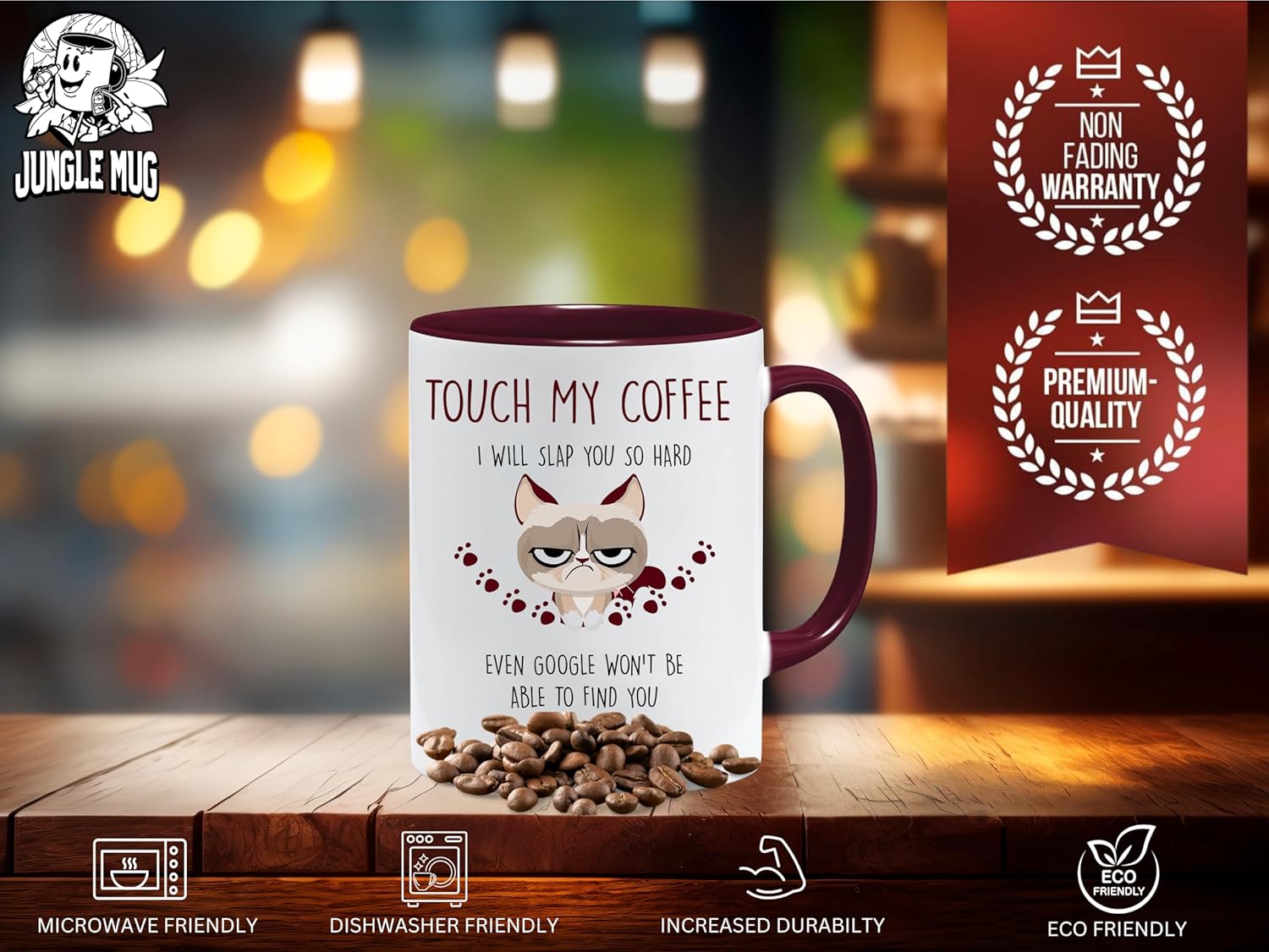 Caneca de gato | Touch My Coffee | Presentes para mãe | Presentes de aniversário para mulheres | Caneca de café para gatos | Canecas sarcásticas grosseiras | Canecas de gato para mulheres e homens |