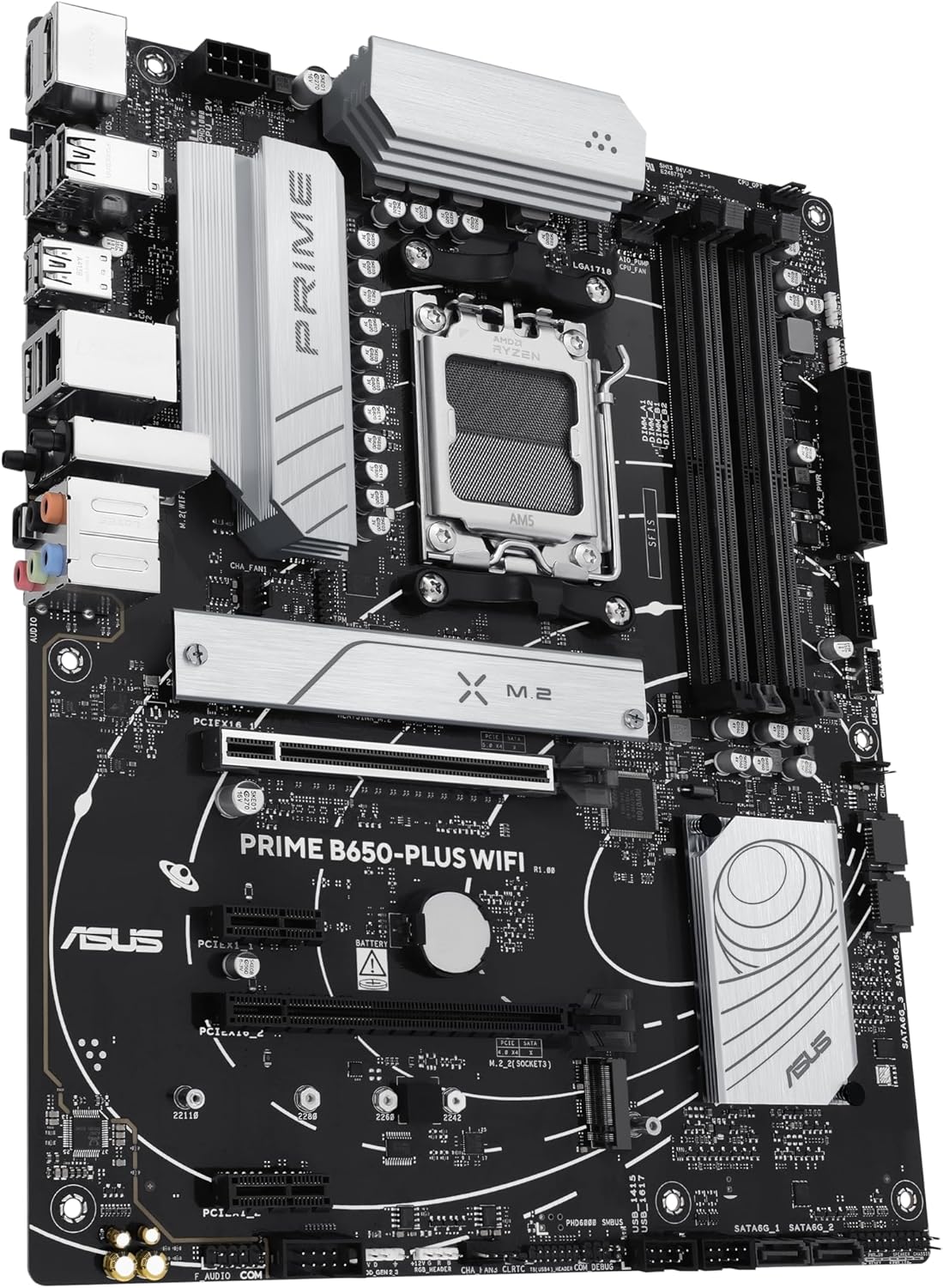 ASUS Prime B650-PLUS WiFi, AMD B650 ATX Motherboard, DDR5, PCIe 5.0 M.2, Realtek 2.5Gb Ethernet, WiFi 6E, DisplayPort, HDMI, SATA 6Gbps, USB 10Gbps Type-C, BIOS Flashback, Thunderbolt 4, Aura Sync