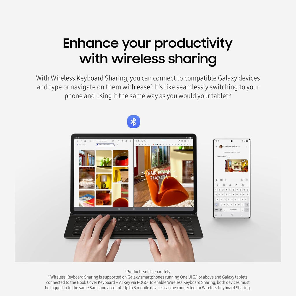 Samsung Galaxy Tab S10 FE+ Book Cover Keyboard Slim – AI Key for Galaxy Tab S10 FE+, Detachable Platform, PC-Like Experience, Wireless Keyboard Sharing, Black