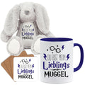 Jungle Mug Caneca de presente divertida com frase | Du bist mein lieblings Mugggel | ideia de presente | ideia de presente para amigo (Teddy, caneca e conjunto de porta-copos (amarelo))