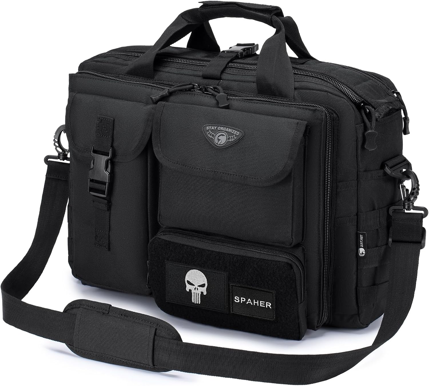 SPAHER Pasta trabalho homem mala de ombro militar tática para computador portátil 14/15,6/17 polegadas porta-documentos mala presente, L-15,6/17" - preto-modelo melhorado, Negócios