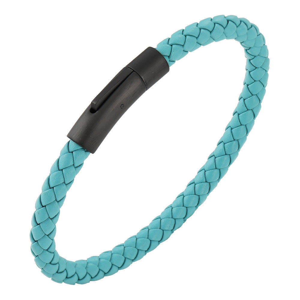 Pulseira de Couro e Aço Inoxidável