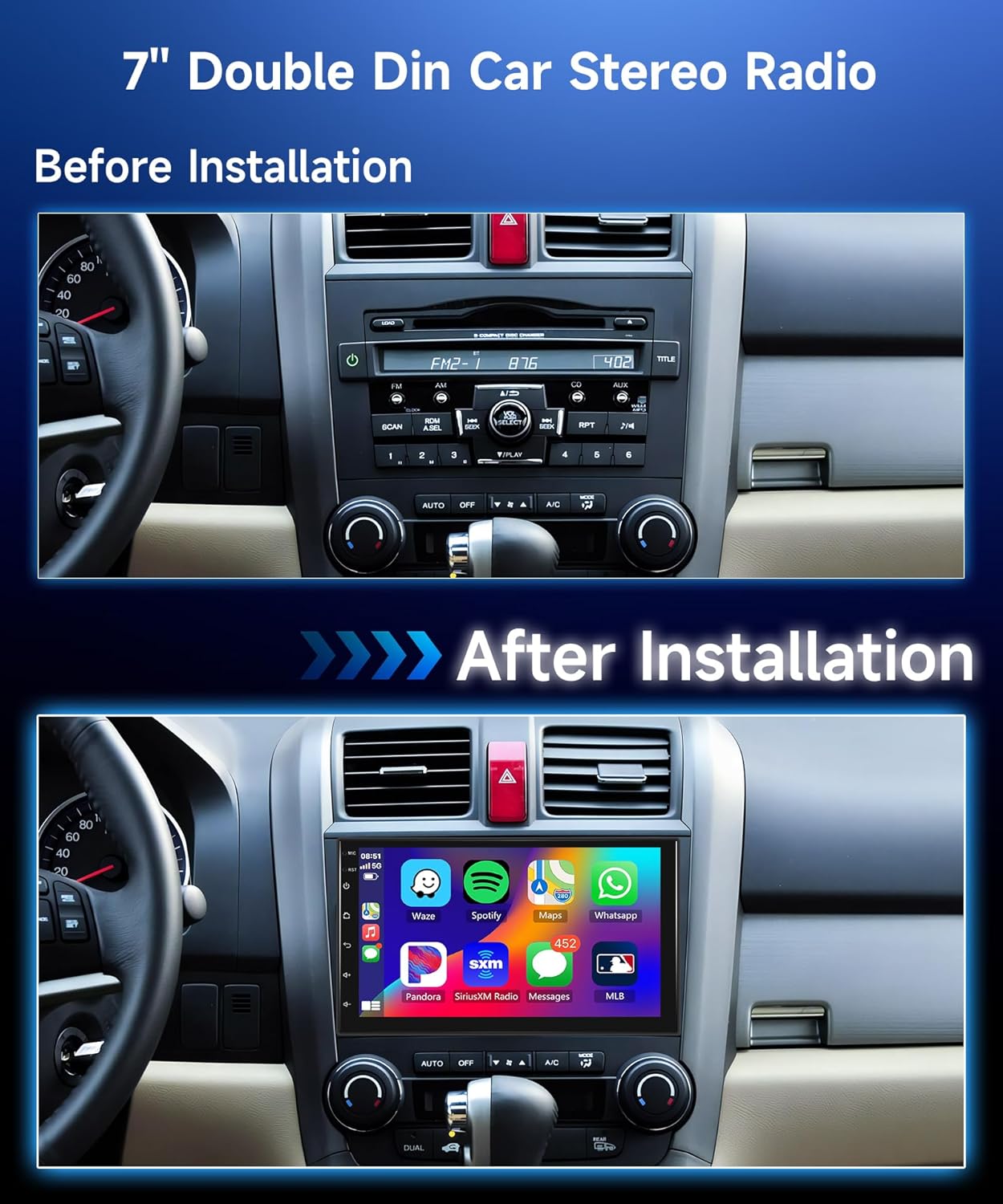 4G+64G Wireless Carplay Android 13 Car Radio 2 DIN with Android Auto GPS Navi WiFi 7 Inch Touchscreen Car Radio with Mirror Link Bluetooth FM/RDS/32EQ/AI DSP/Dab/OBD/DVR/SWC Rear Camera