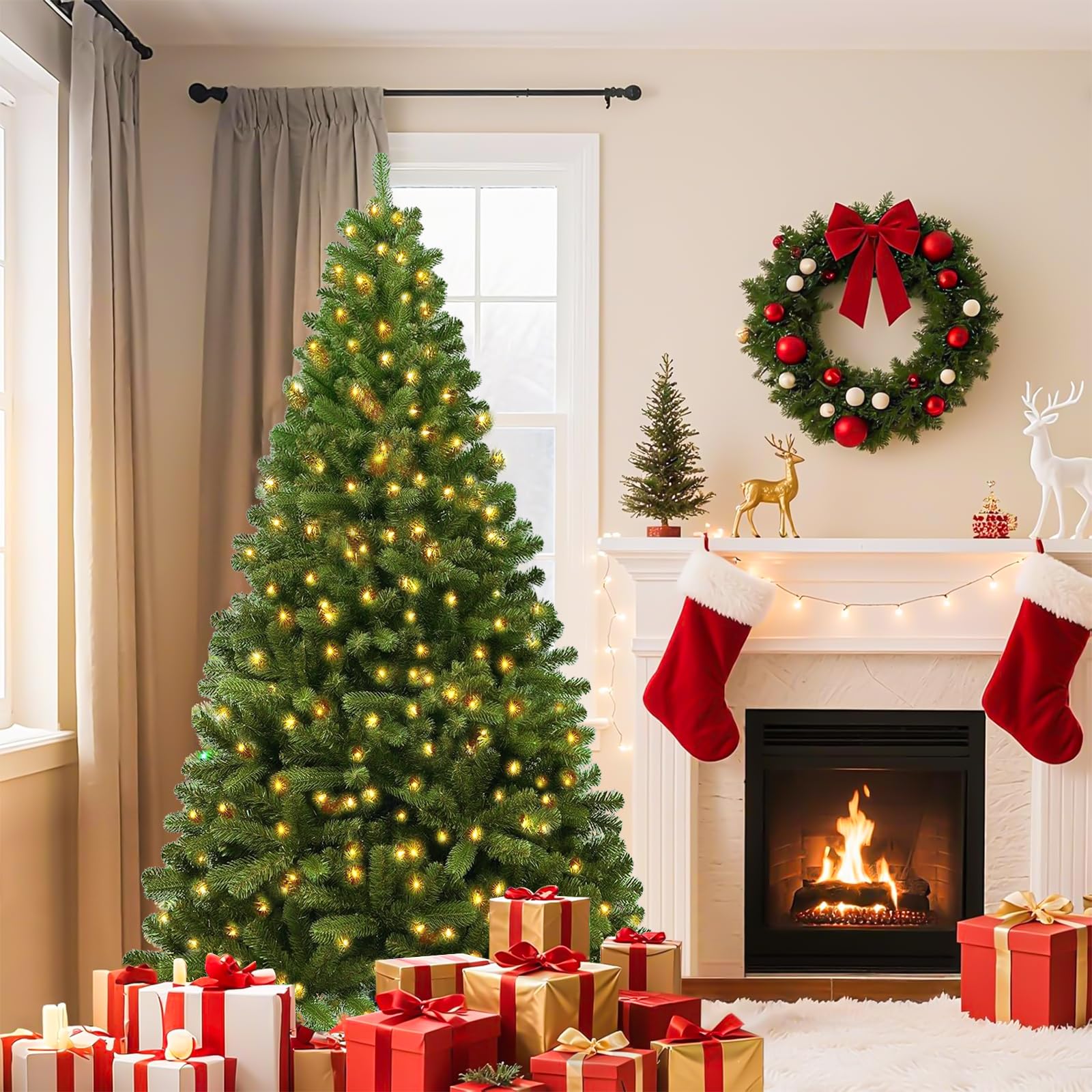 Árbol de Navidad de 180 cm - Abeto artificial robusto - Hojas, ligero y fácil de montar - Árbol de Navidad exuberante con base de metal y 800 piñones decorativos 