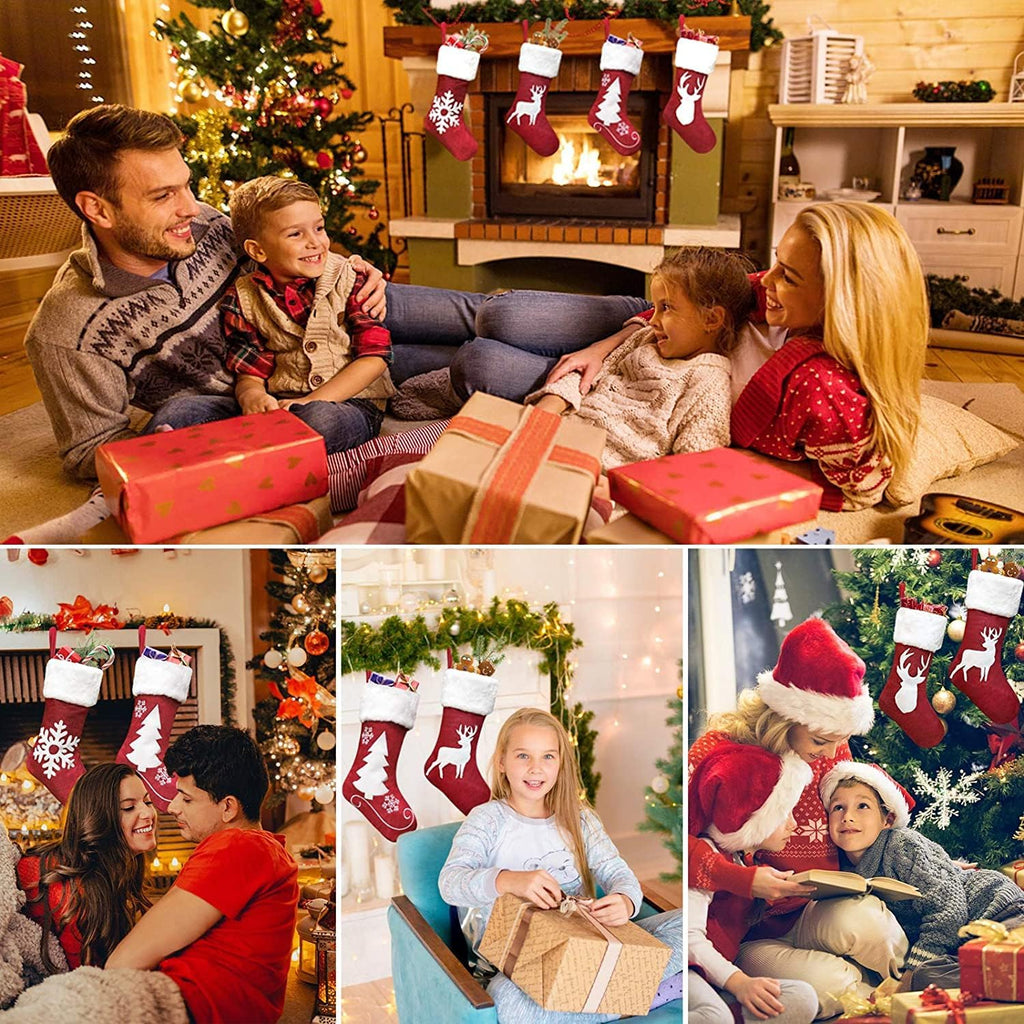 Dremisland 4 peças meia de Natal grande 46 cm meias de Natal bolsa de presente bordado de boneco neve rena média de Natal ornamento de Natal saco de doces