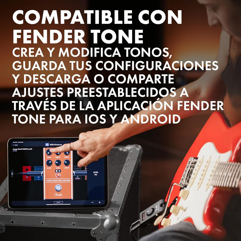 Fender Mustang Micro Plus Amplificador de Guitarra, Amplificador de Auriculares Personal con 25 Modelos de Amplificador, 25 Efectos, Bluetooth y 100 presets, Recargable por USB