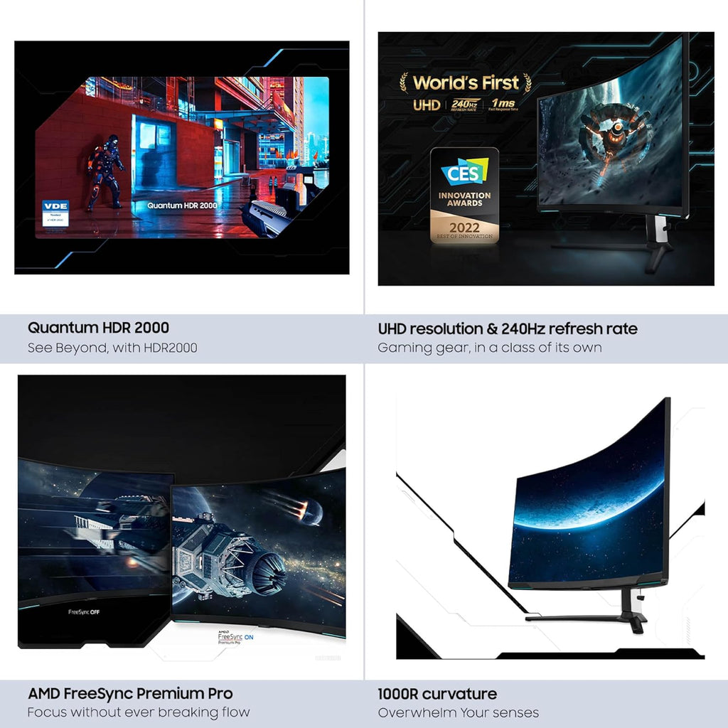 Samsung 32" Odyssey Neo G8 (G85NB) 4K UHD 240Hz 1ms G-Sync 1000R Curved Gaming Monitor, Quantum HDR2000, AMD FreeSync Premium Pro, Matte Display, DisplayPort, Black & White, LS32BG852NNXGO