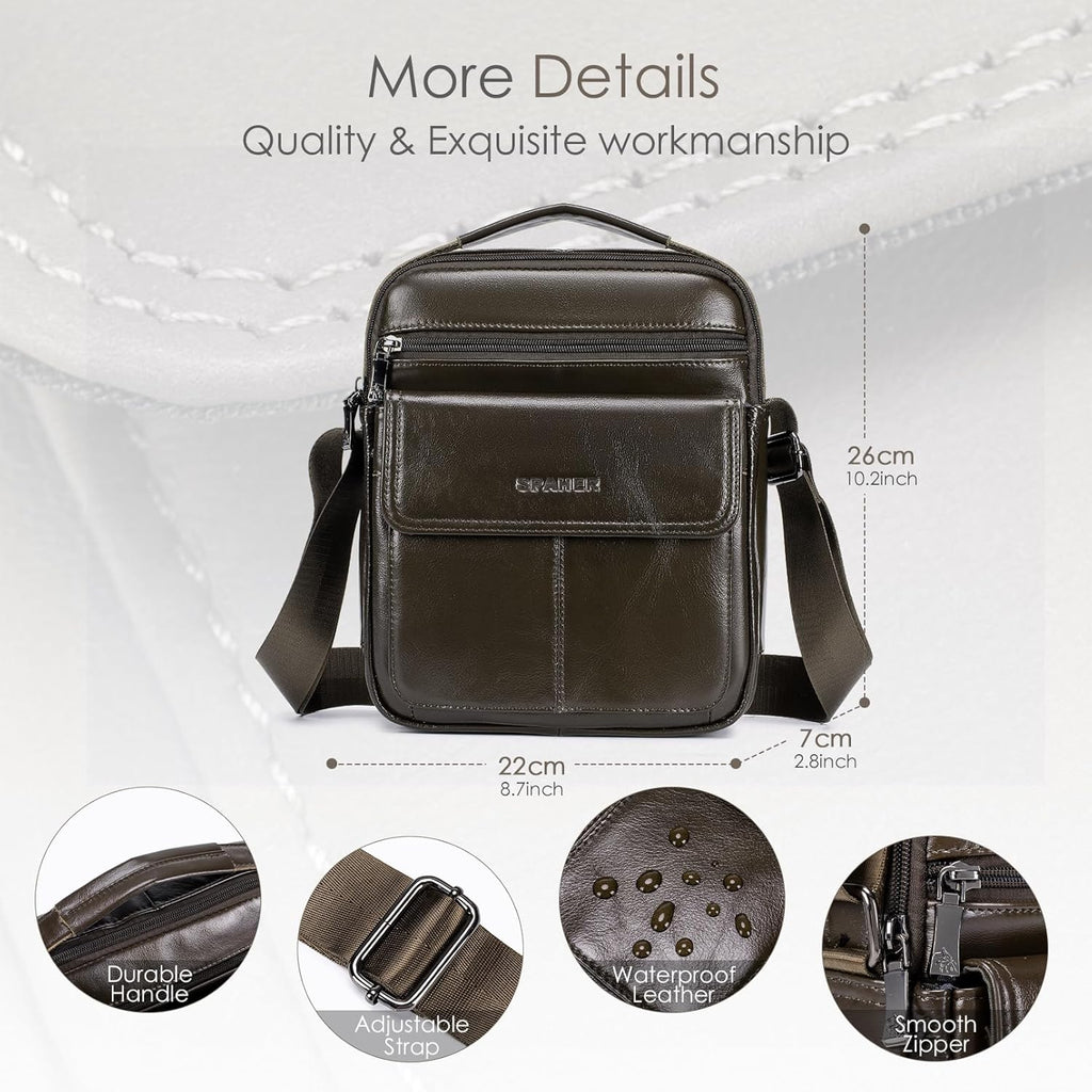 SPAHER Bolsa de ombro grande de pele para homem - mala de cavalheiro de couro - Balança para homens - Man Bag, B454 Café castanho, Utilitário