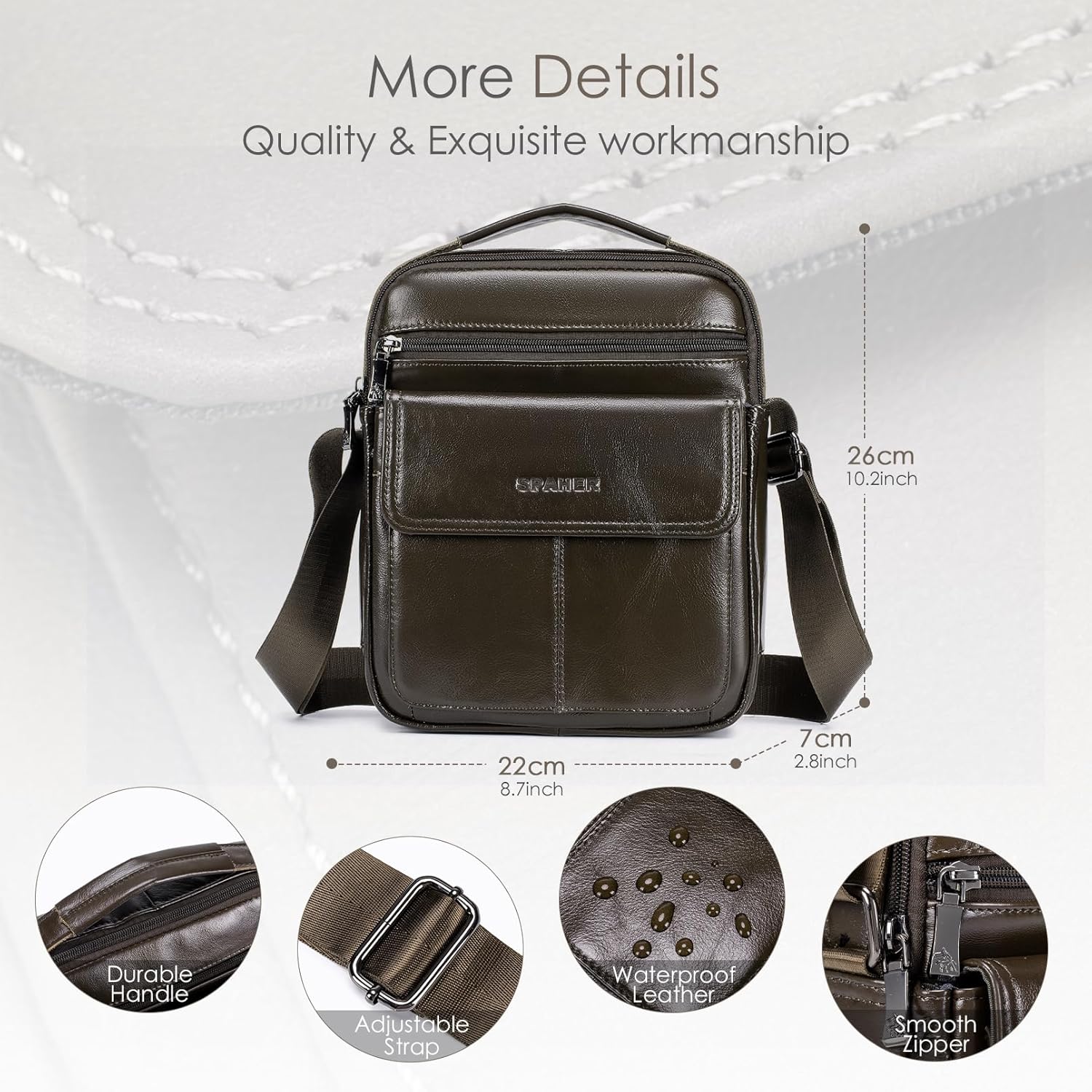 SPAHER Bolsa de ombro grande de pele para homem - mala de cavalheiro de couro - Balança para homens - Man Bag, B454 Café castanho, Utilitário