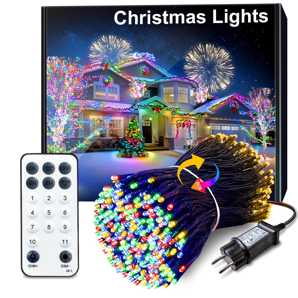 100 m luzes de natal exterior, luzes 1000 led árvore de natal com controlo remoto, grinalda de Natal multicoloridas decoração com 8 modos para jardim casamento festa casa árvore e interior