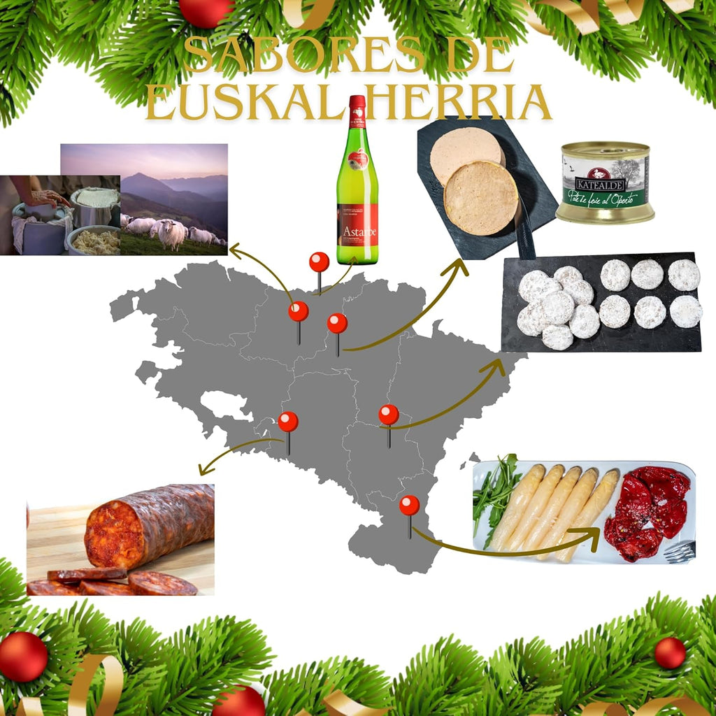 THE BASQUE gourmet Cesta de Natal presente de produtos de Euskal Herria – lote de Natal – queijo Idiazabal, paté, horizo, espargos de navarra, sidra basca, cesta gourmet para oferecer