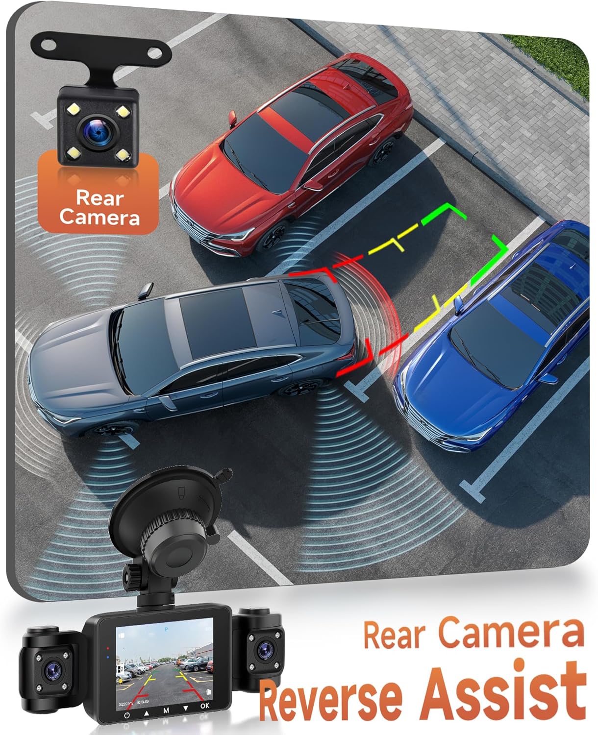 1080P Car Dashcam 4 Channel 360°, 4 Front and Rear Left Right, 2.4 Inch 1080P Dash Cam with 64GB Card Night Vision IR/Loop Video/24H Monitor/G-Sensor Parking