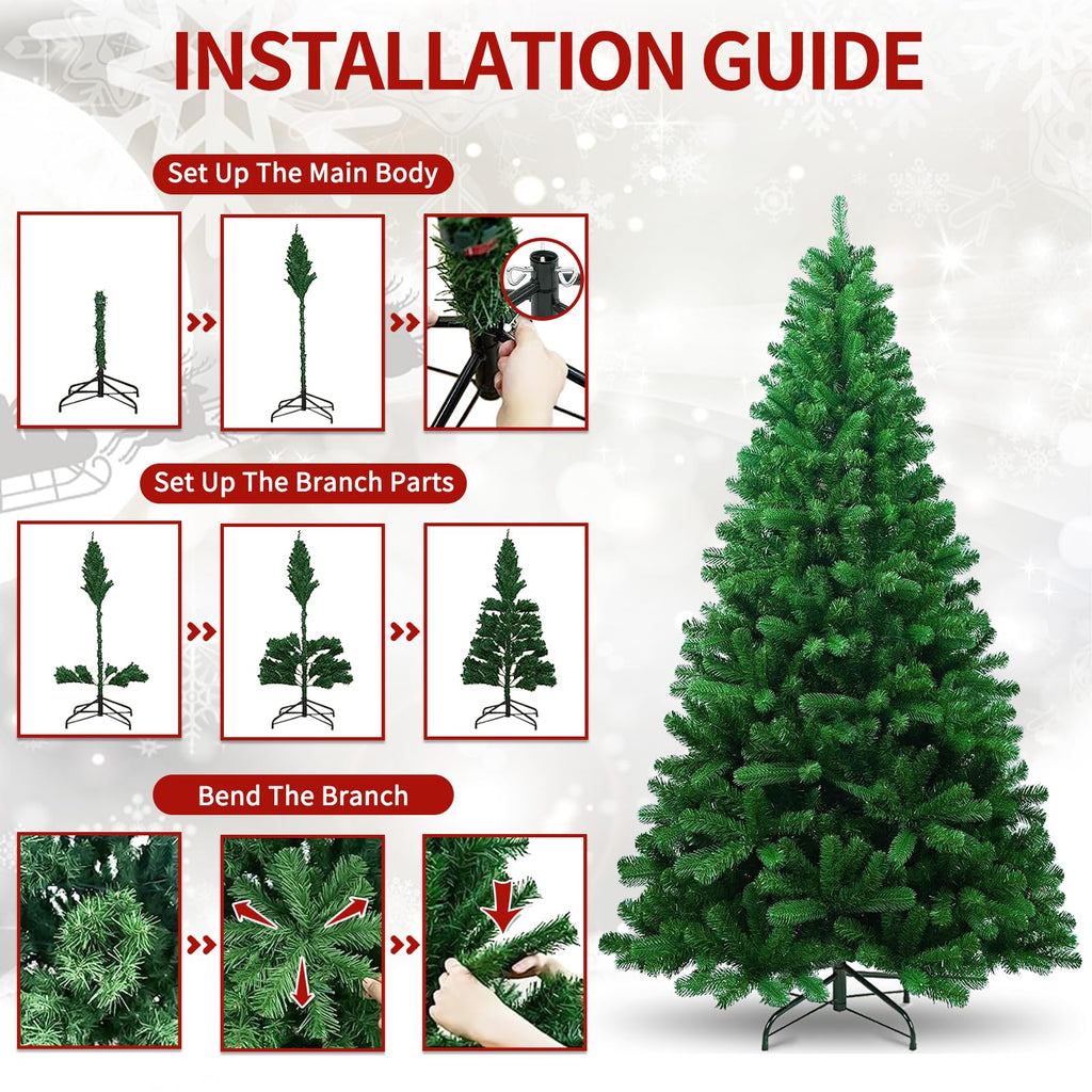 Árbol de Navidad de 180 cm - Abeto artificial robusto - Hojas, ligero y fácil de montar - Árbol de Navidad exuberante con base de metal y 800 piñones decorativos 