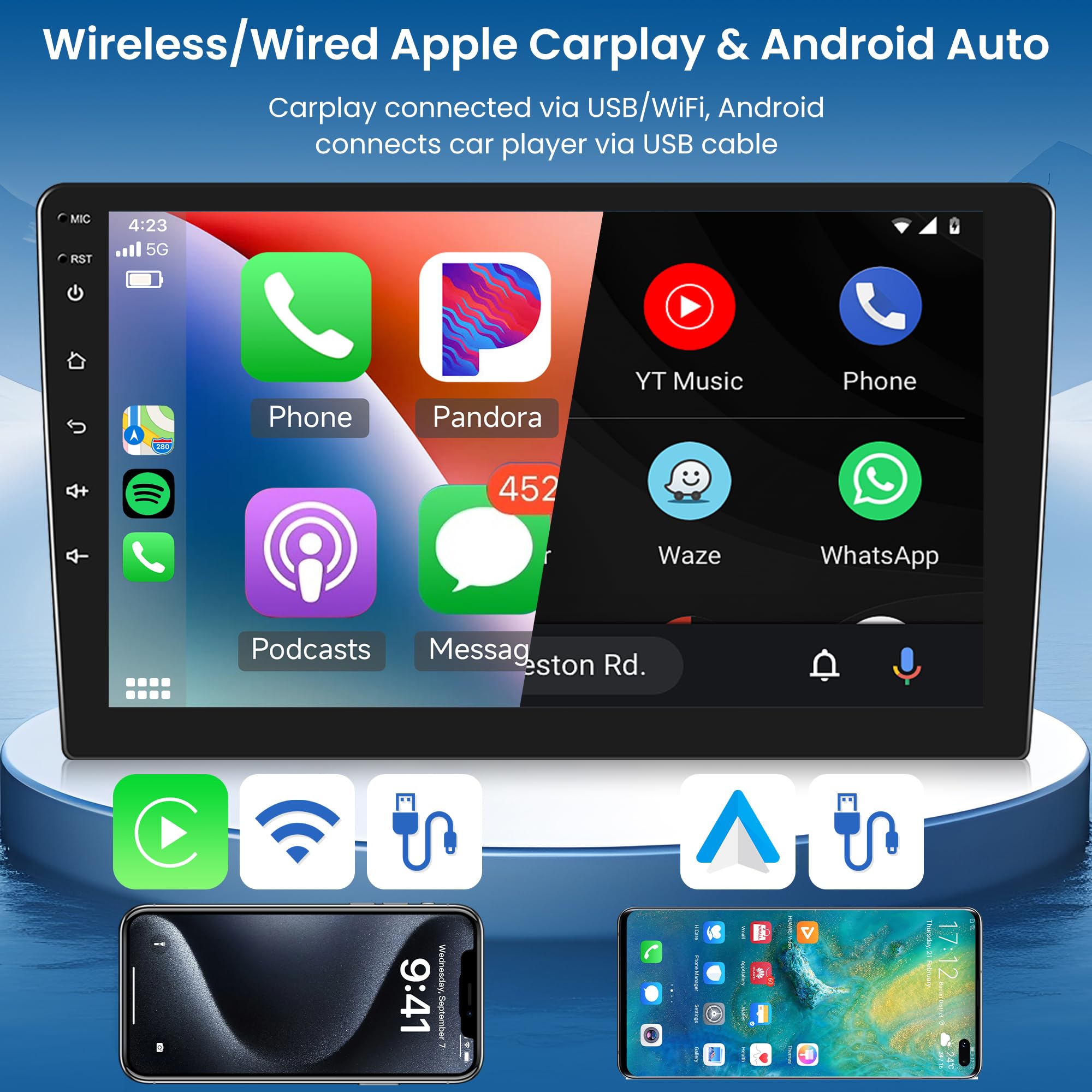 2G+64G Wireless Carplay Android 13 Car Radio 2 Din for Peugeot 2008 208 2012-2018 with Android Auto GPS Navi WiFi 10.1 Inch Car Radio with Bluetooth FM/RDS Radio USB/EQ/SWC Rear Camera