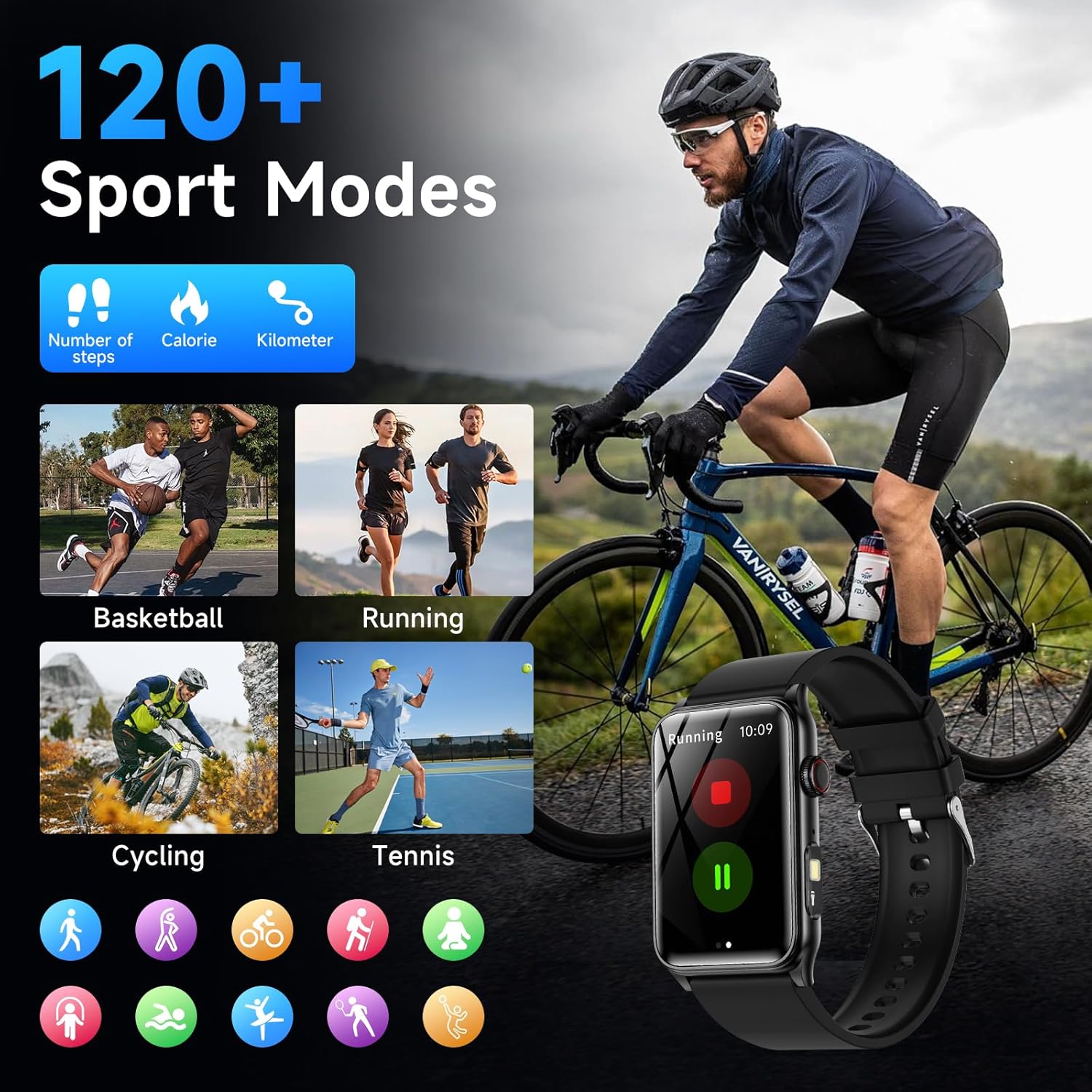 2025 Relógio inteligente para homem com Bluetooth Calling, 1,57" Smartwatch com lanterna LED, 120 modos desportivos, podómetro pulseira desportiva inteligente para Android iOS