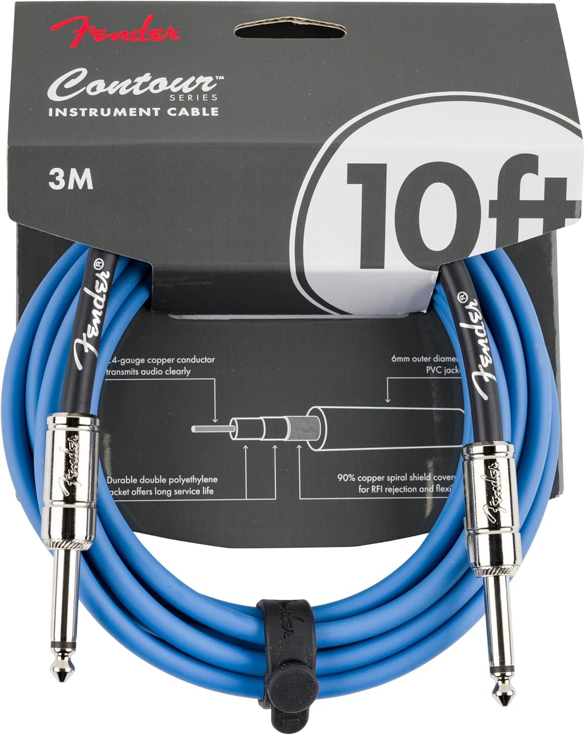 Fender Cables para instrumento serie Contour™(10FT STR/STR) Lake Placid Blue