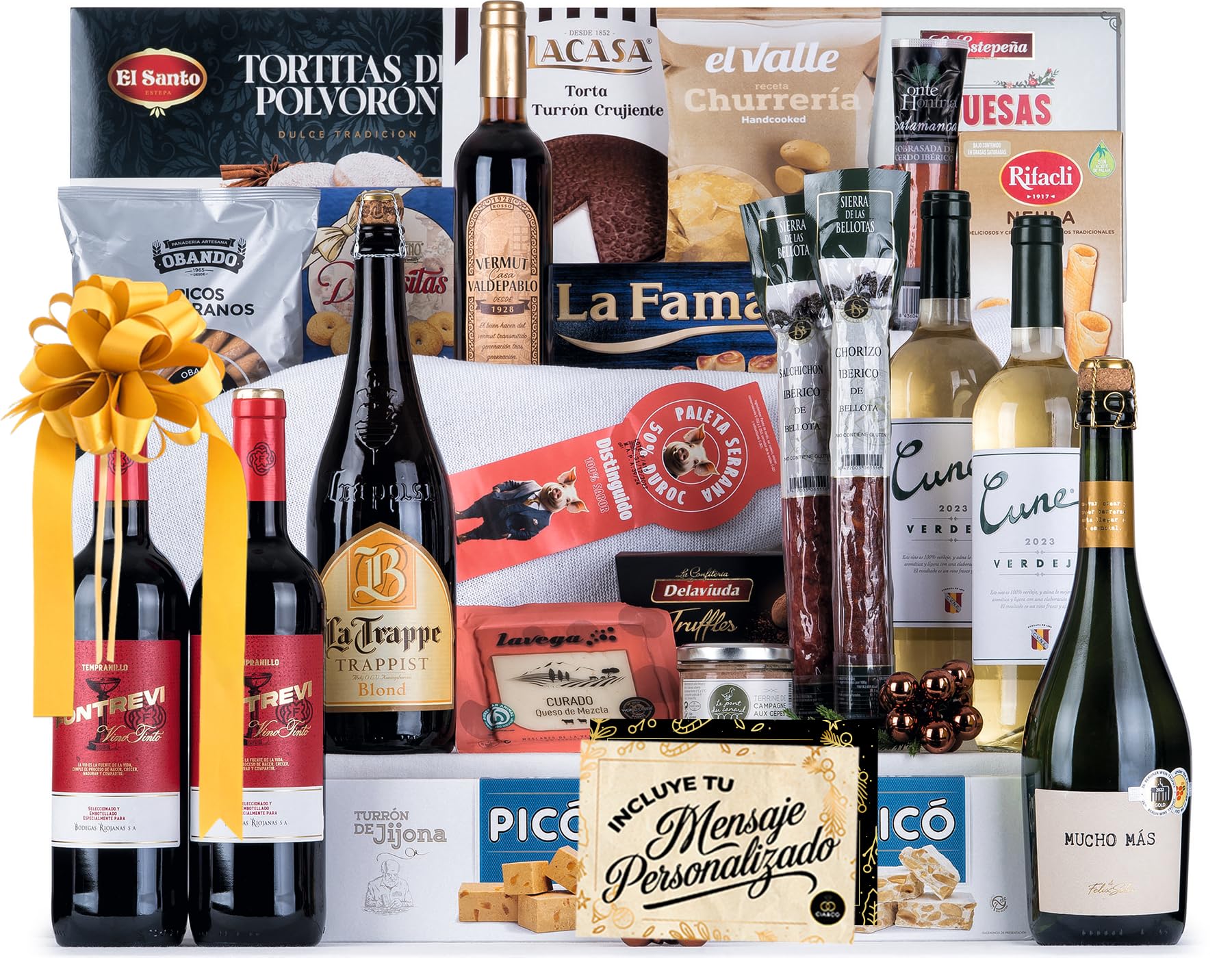 Christmas Basket with Gourmet Ham 2025 (Lot 217) · With Red and White Wine Rioja, Cava, Gin, Beer, Sweets and Iberian · Includes Customizable Card · Ideal Corporate or Family Gift