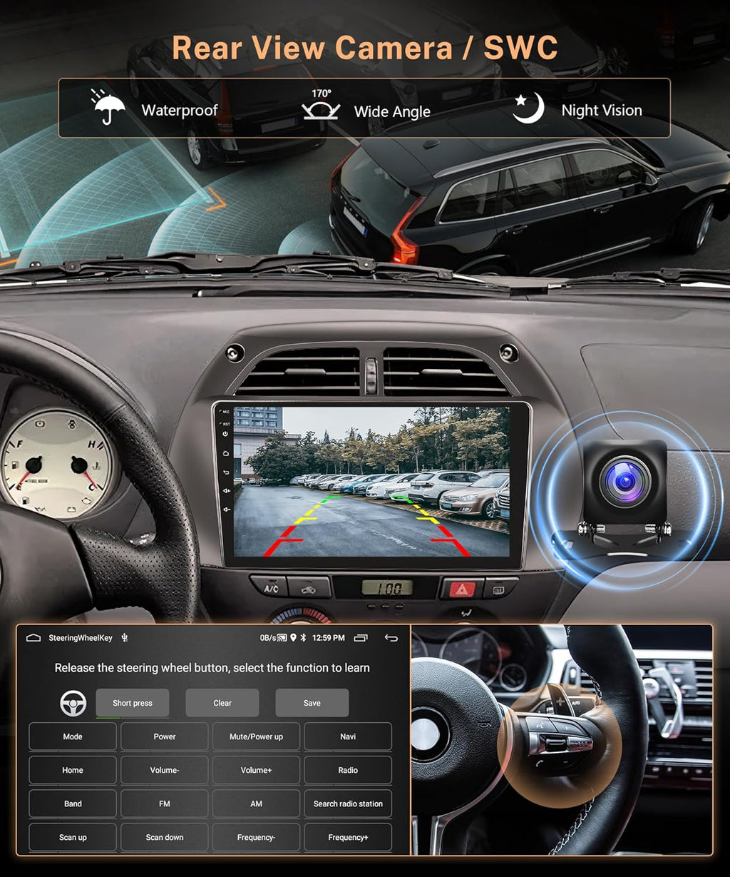 6G+128G 8 Core Wireless Carplay Android Car Radio for Toyota RAV4 2001-2006 9 Inch Screen Car Radio with Android Auto Navi GPS WiFi Mirror Link Bluetooth FM/RDS/DSP/SWC Rear Camera