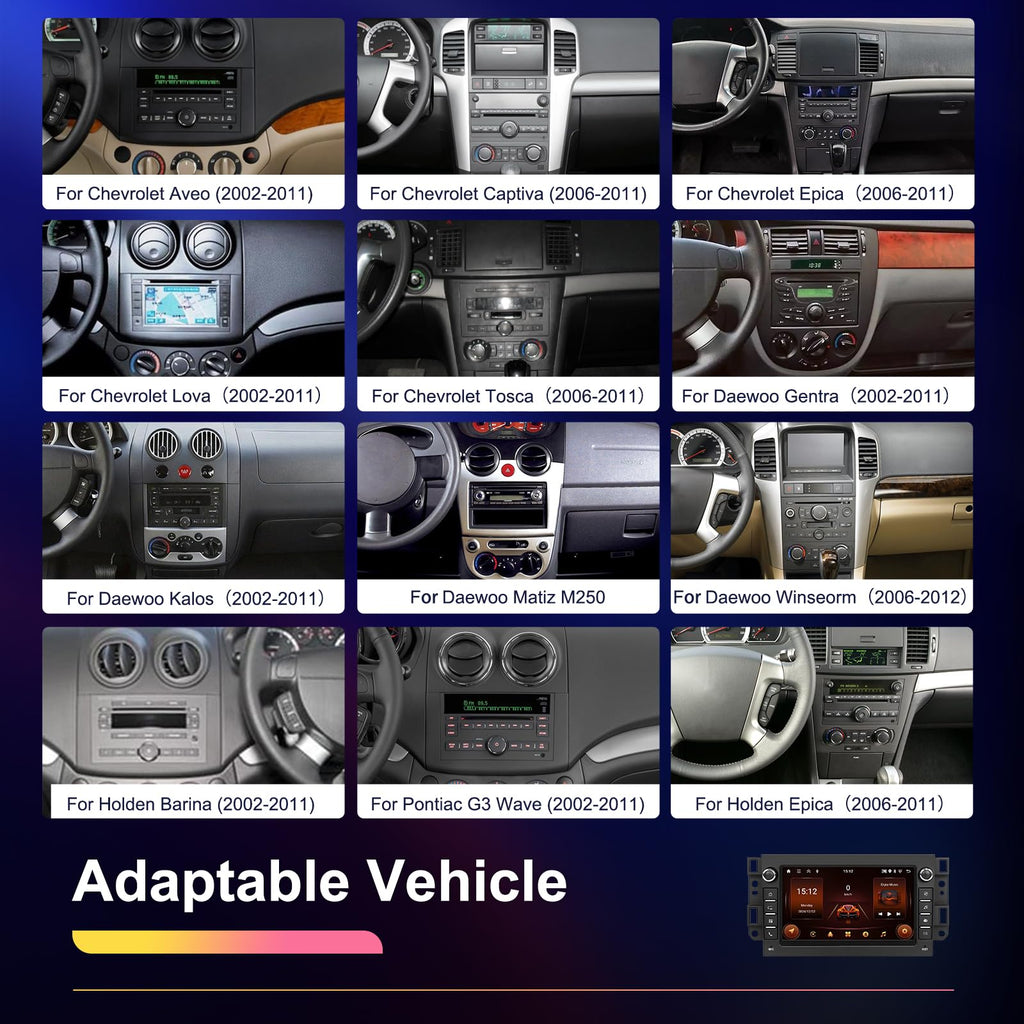 4G+64G Wireless Carplay Android 13 Car Radio 2 Din for Chevrolet Aveo Captiva Epica Holden Daewoo Pontiac 7 Inch Car Radio with Android Auto GPS Navi WiFi Bluetooth FM/RDS Rear Camera