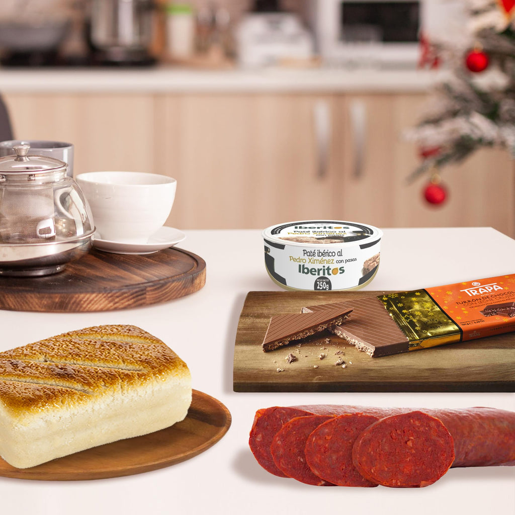 Cesto Gourmet para oferecer M | Perfeita como presente cesta de Natal para empresas, presunto ibérico de isca vinho tempranillo creme de morcela e creme de sobretudo par par PX pack polvones e balões
