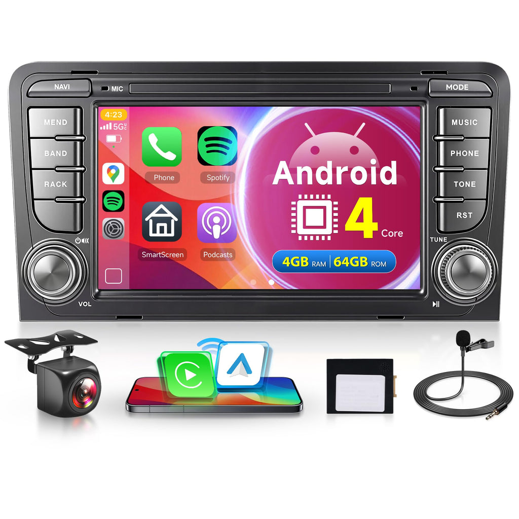 6G+128G 8 Core Wireless Carplay Android Car Radio for Audi A3 8P A3 8P1 S3 RS3 8P RS3 Sportback 7 Inch Car Radio Android Auto GPS Navi WiFi Mirror Link Bluetooth FM/RDS/DSP Rear Camera