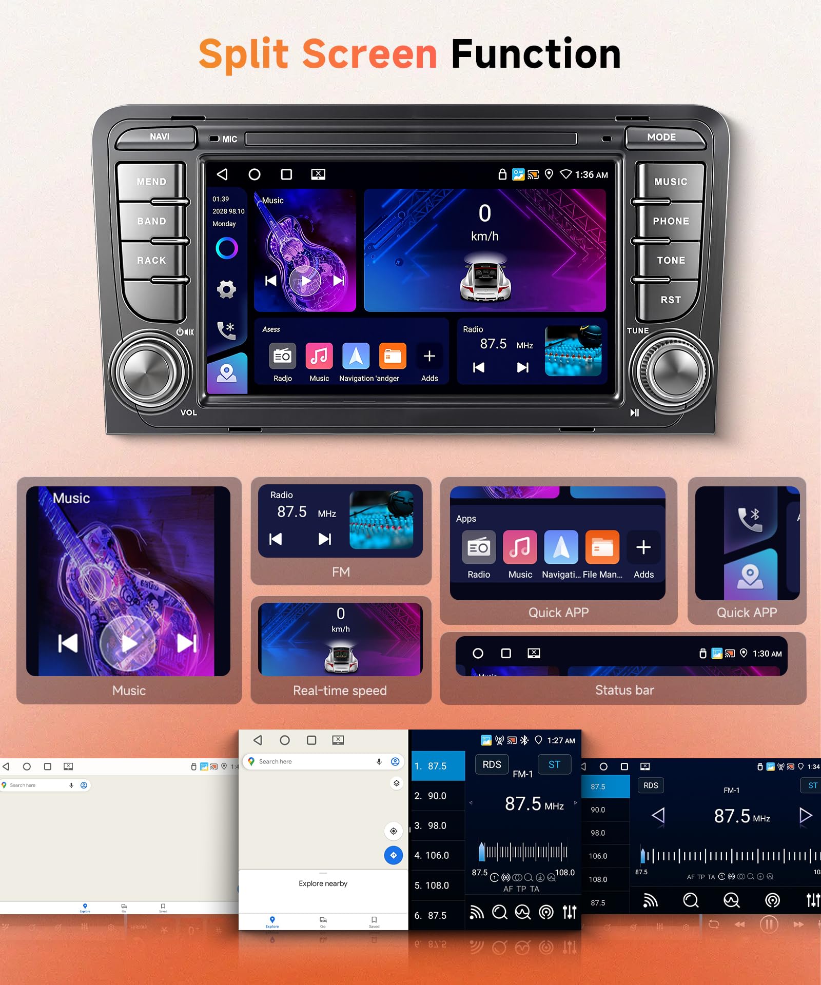 6G+128G 8 Core Wireless Carplay Android Car Radio for Audi A3 8P A3 8P1 S3 RS3 8P RS3 Sportback 7 Inch Car Radio Android Auto GPS Navi WiFi Mirror Link Bluetooth FM/RDS/DSP Rear Camera