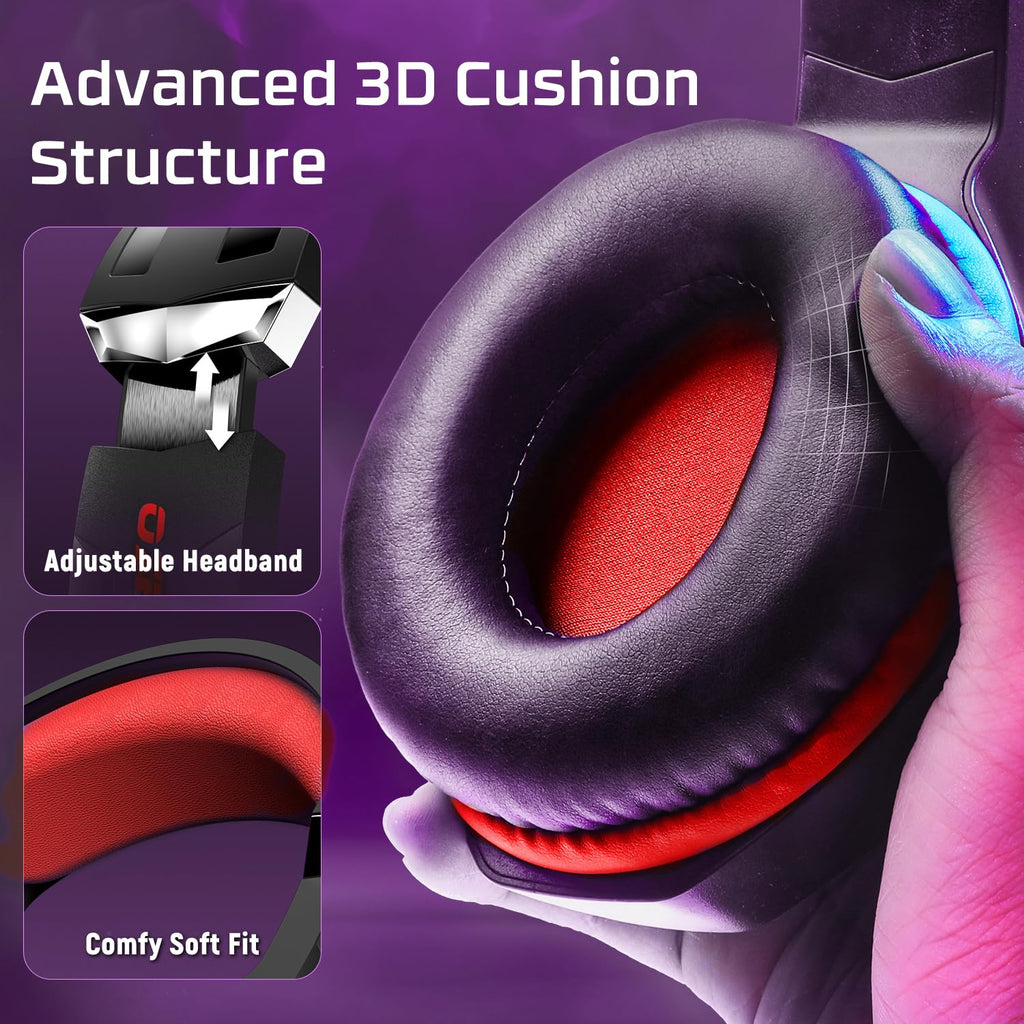 Gaming headset, gaming headset with rotating microphone, RGB light, premium stereo, lightweight comfortable earmuffs, for PS4 PS5 Xbox PC Switch Tablet Laptop 