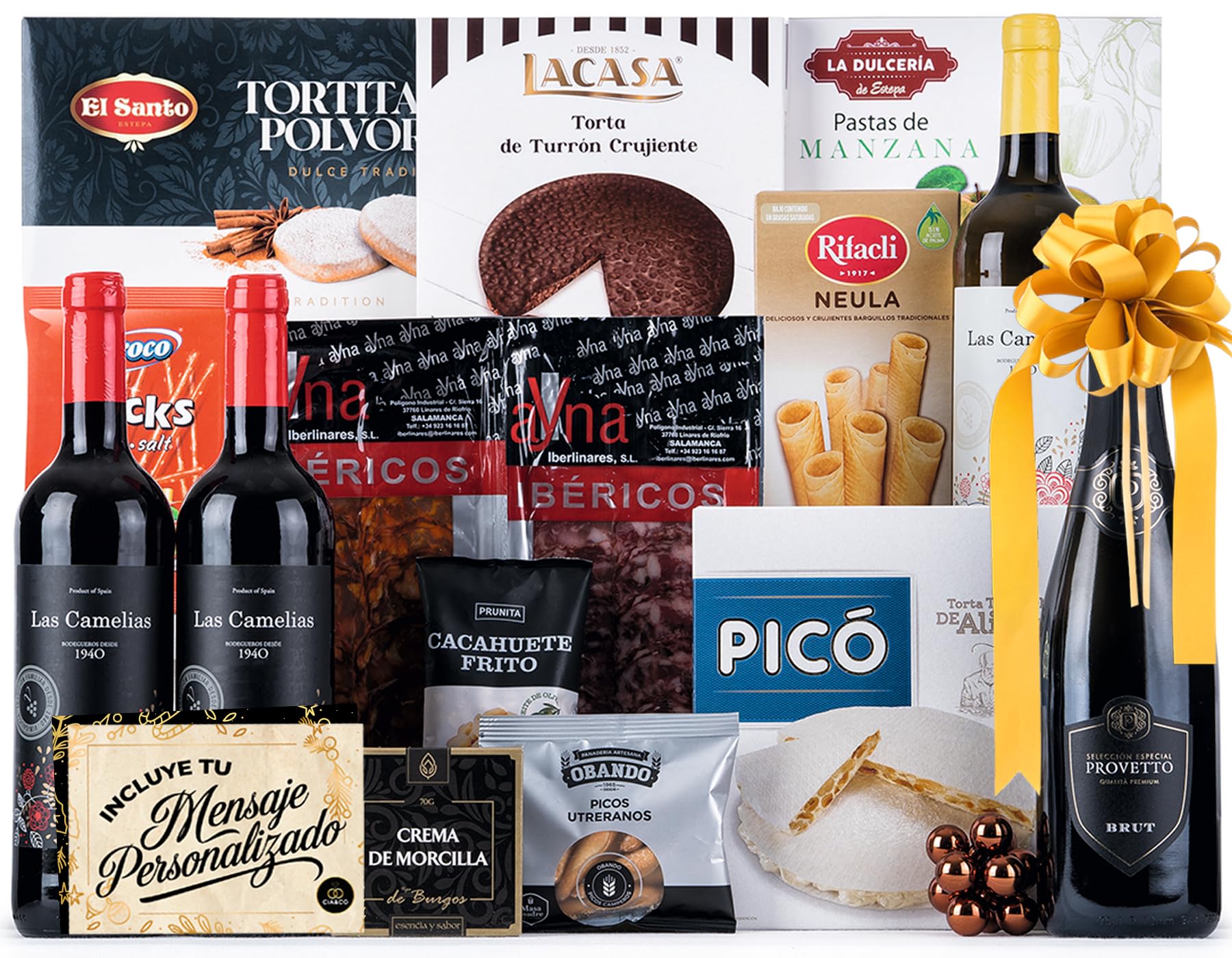 Gourmet Christmas Basket 2025 (Lot 201) · With Wine, Brut, Sweets and Sausages · Includes Customizable Card · Corporate, Family or Personal Gift · Ideal to Surprise This Christmas