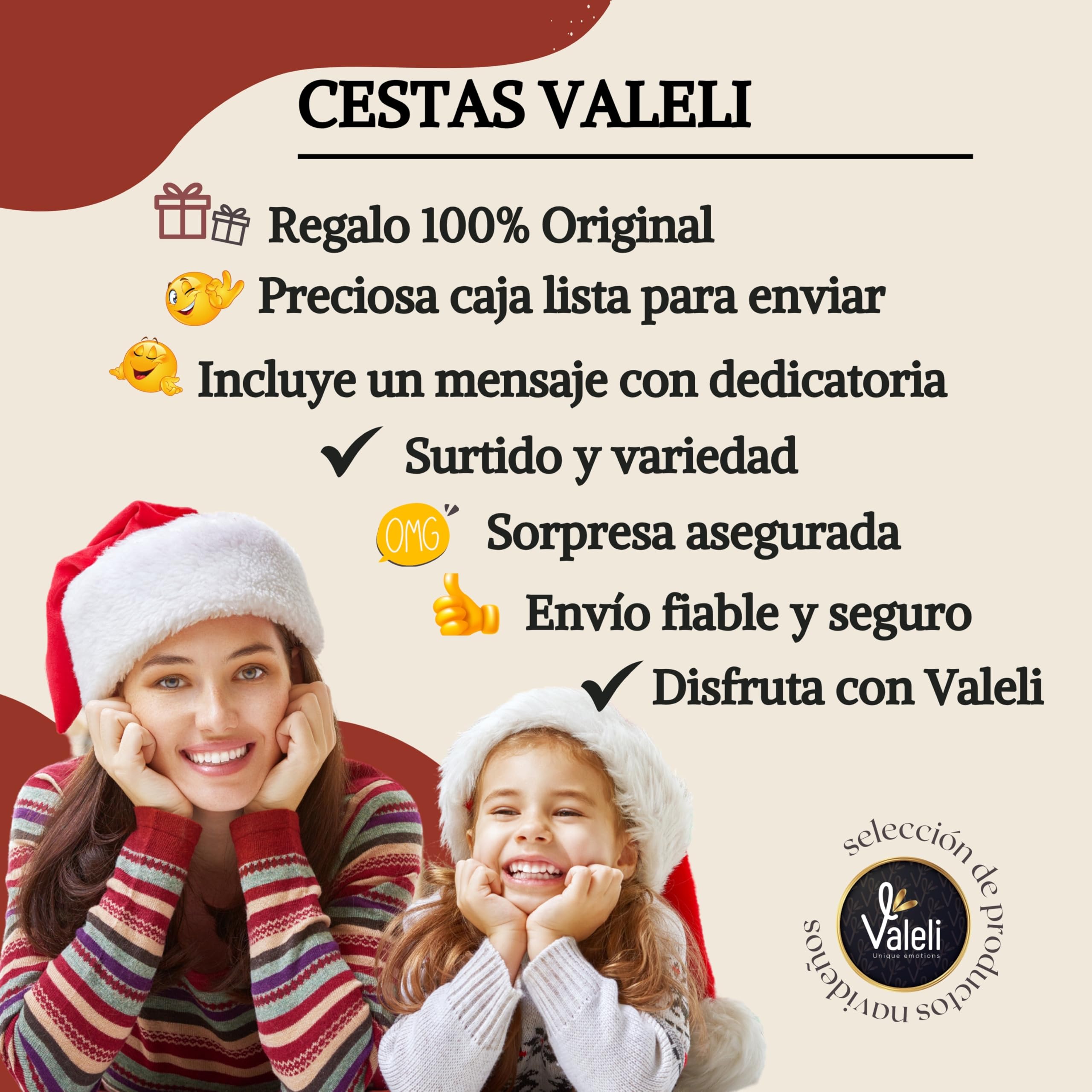 VALELI. Lotes de Natal para oferecer. Presente de Natal caixa Gourmet: doces, chocolates, polvorones. Presente de empresa cesta de Natal (Natal castanhos com licóres)