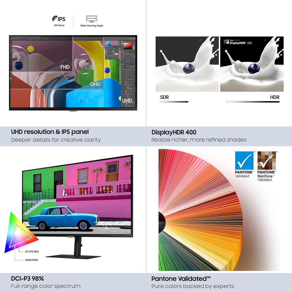 Samsung 27-Inch ViewFinity S80PB Series UHD Computer Monitor, DCI-P3 98%, VESA DisplayHDR 400, IPS Panel, Matte Display, USB-C, PIP/PBP, Intelligent Eye Care, LS27B804PXNXGO