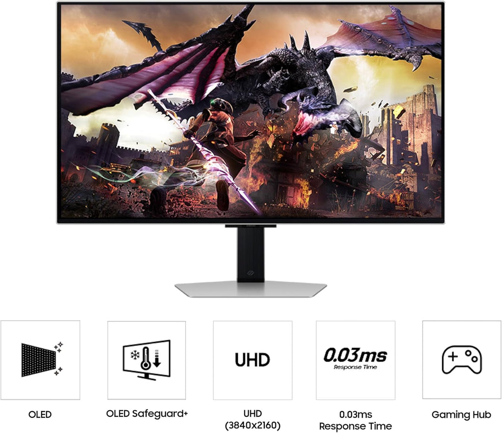 Samsung 32" Odyssey OLED G8 (G80SD) Series 4K UHD Smart Gaming Monitor w QD-OLED, 240Hz 0.03ms, G-Sync Compatible, Glare-Free Display, Sleek Metal Design, LS32DG800SNXZA, 3 Yr Warranty