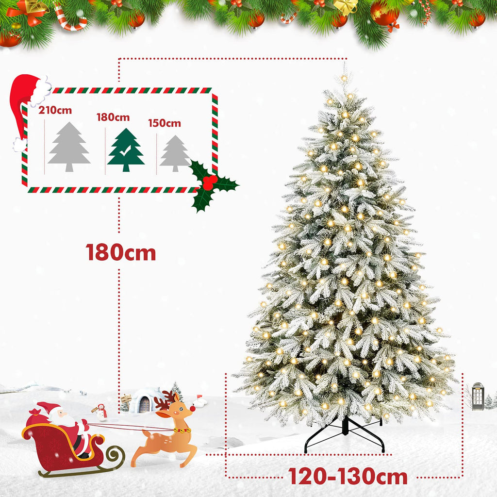 Yorbay Árvore de Natal artificial, com luzes LED e flocos de neve, decoração natalícia, suporte em metal (150 cm)