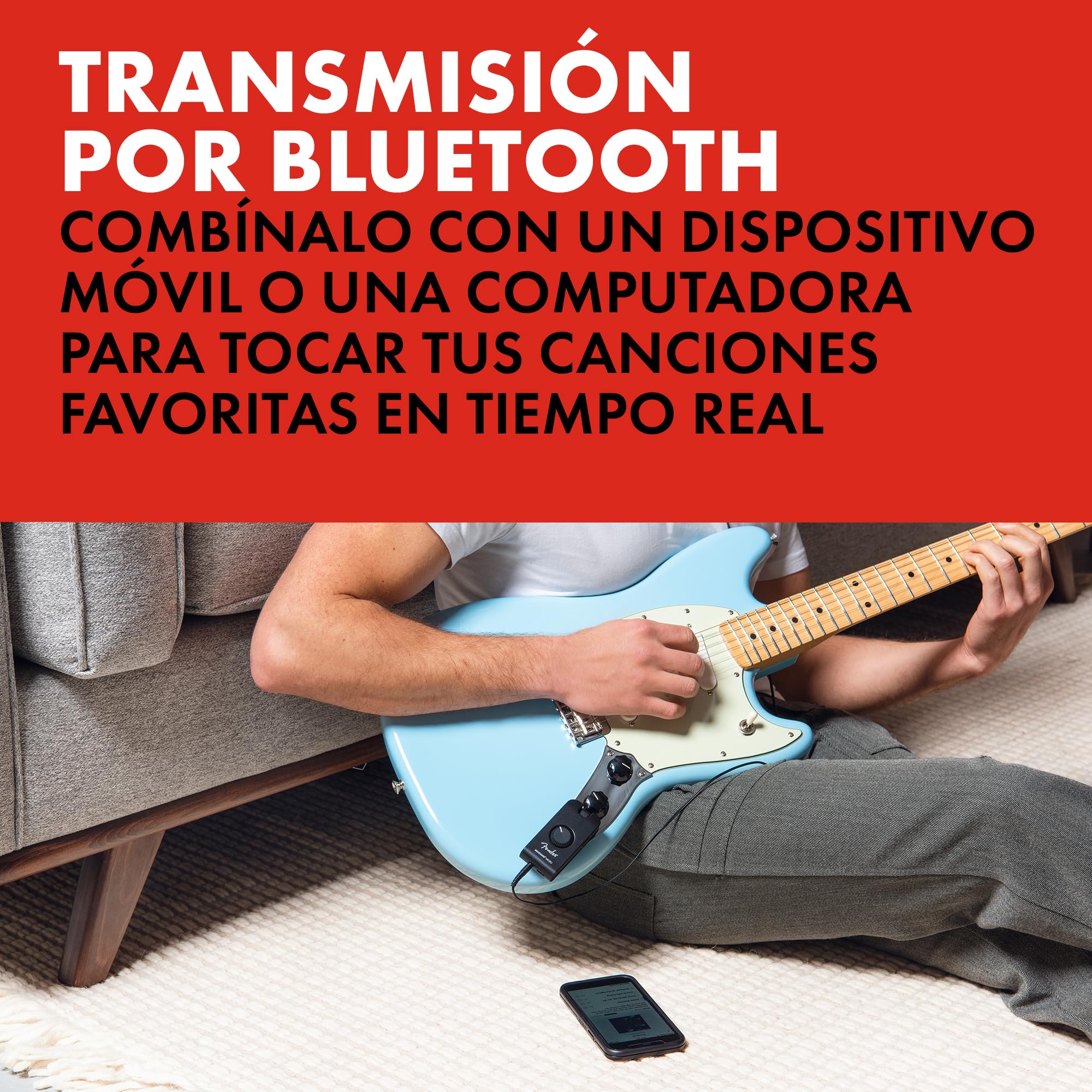 Fender Mustang Micro Plus amplificador de guitarra, amplificador de auriculares pessoal com 25 modelos de amplificador, 25 efeitos, Bluetooth e 100 presets, recarregável por USB