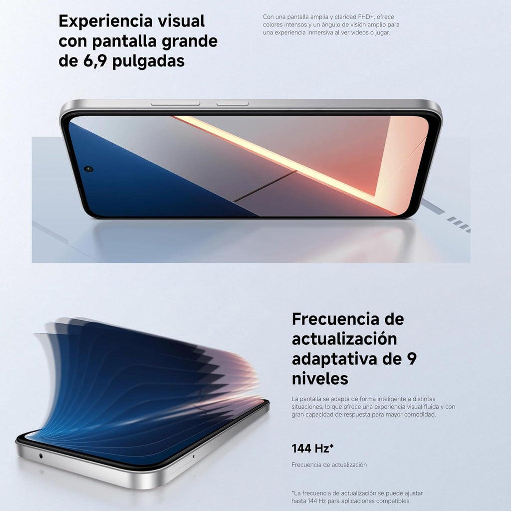 XIAOMI POCO M7 - Smartphone de 8+256GB, Cámara Dual de 50MP con AI, Pantalla inmersiva de 6,9” FHD+, Snapdragon 685, Carga rápida de 33W y Reversible de 18W, Cargador no Incluido, Plata (Versión ES)