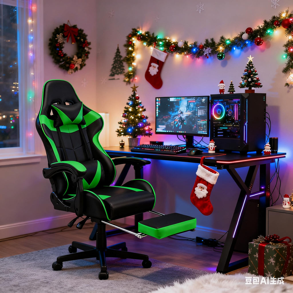 Silla gamer Soontrans con masajeador, reposapiés y reposacabezas, ergonómica, cojín de masaje lumbar, transmisión en vivo de YouTube y PlayStation (azul) 